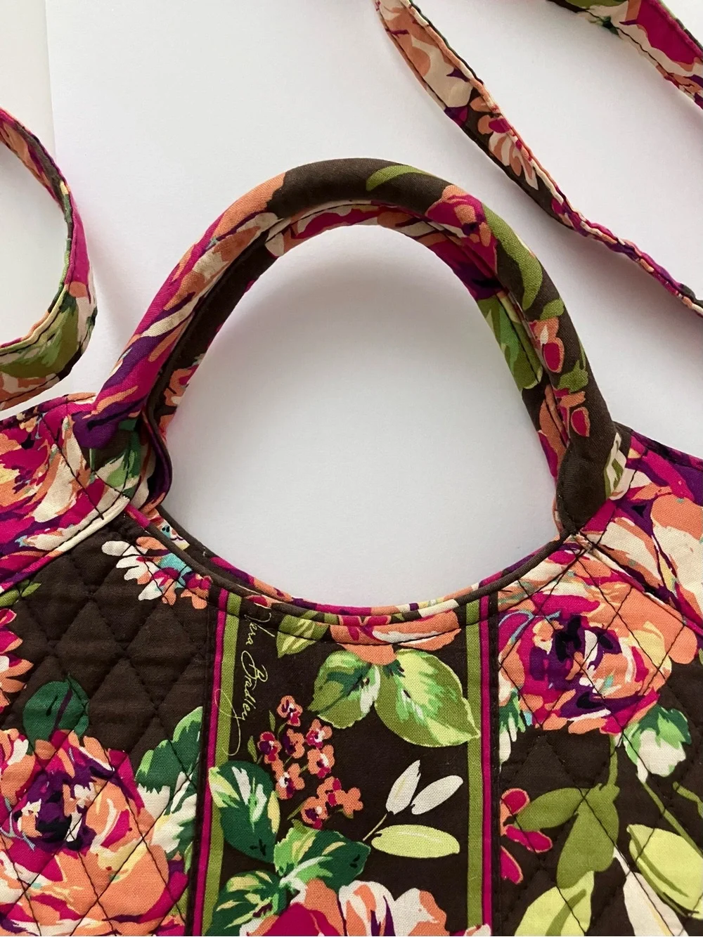 Vera Bradley English Rose Large Quilted Satchel Top Handle Two Way Tote w/Strap